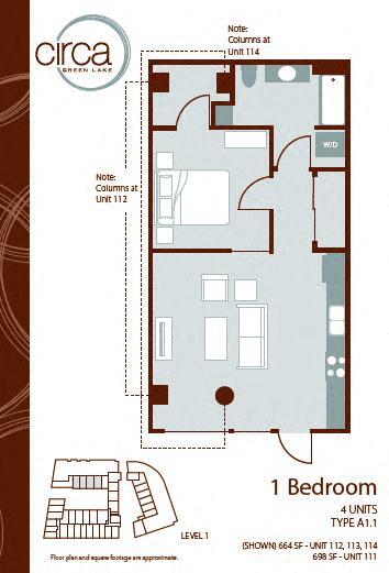 Floor plan layout diagram for 1 Bedroom 1 Bath - A1.1